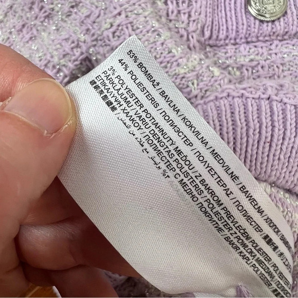 Mango Tweed Metallic Cardigan Sweater Lady Jacket Lavender Silver Size XS - Picture 12 of 13